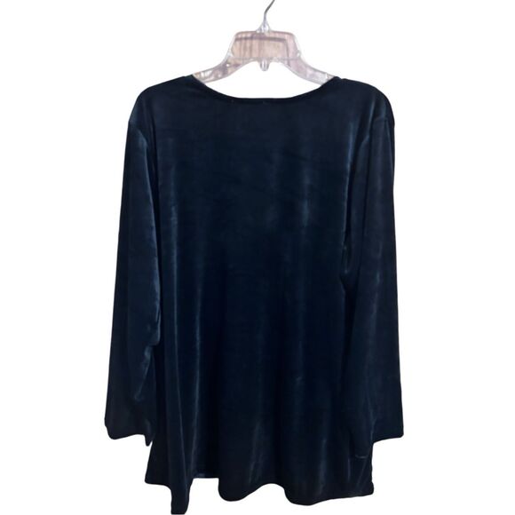 Woman Within Plus Size 1X Black Velour Velvet Feel Button Up VNeck Tunic Top - Picture 2 of 10